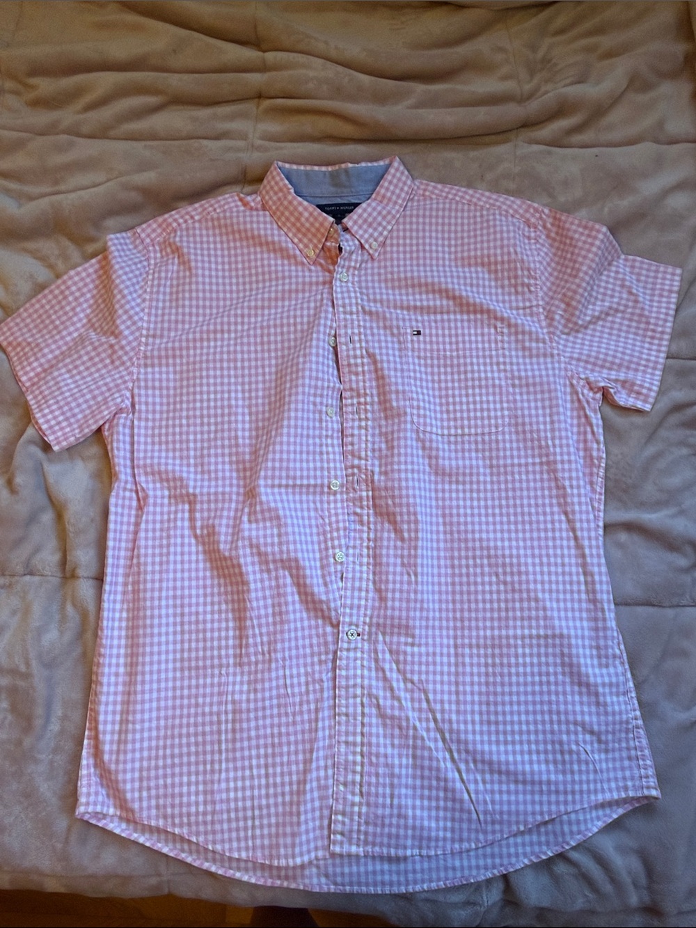 Tommy Hilfiger Pink Gingham Short Sleeve Button-Down Shirt